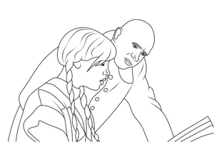 Wednesday and Uncle Fester Reading Coloring Page