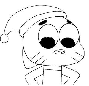 Gumball with a Santa Hat Coloring Page