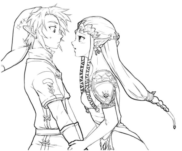 Link and Zelda Hand Drawing Coloring Page