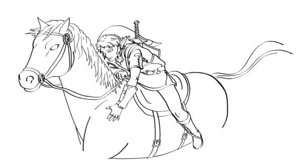 Link Riding a Horse Coloring Page