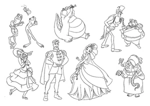 Characters from The Princess and the Frog Coloring Page