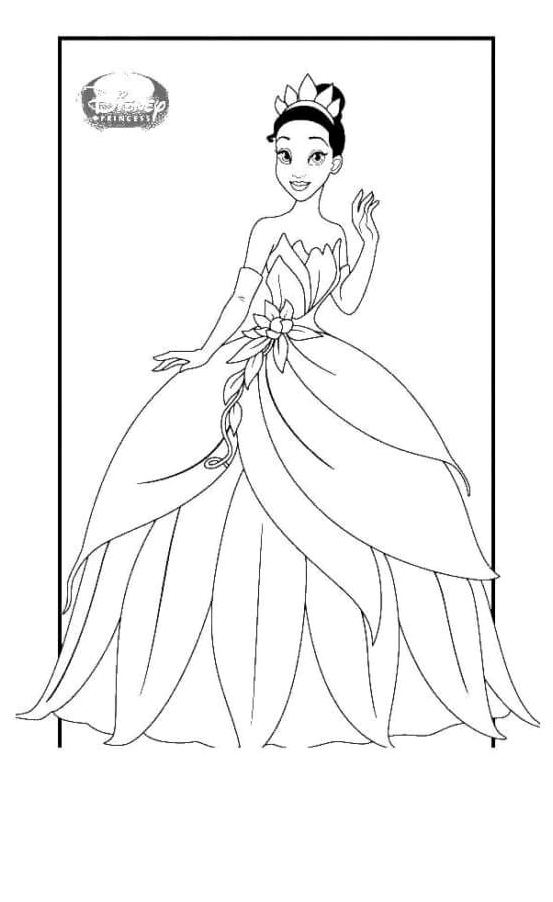 African American Princess Tiana from Disney Coloring Page