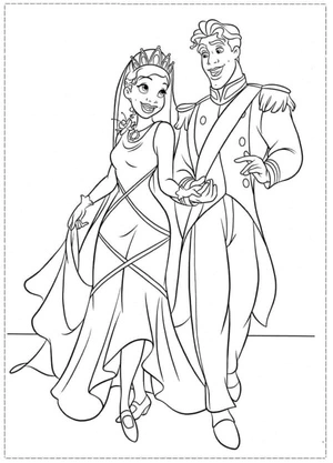 The Prince and Princess Tiana Dancing Coloring Page