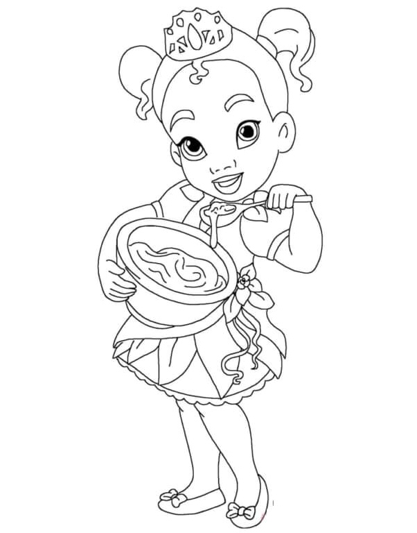 Tiana Enjoying a Meal Coloring Page