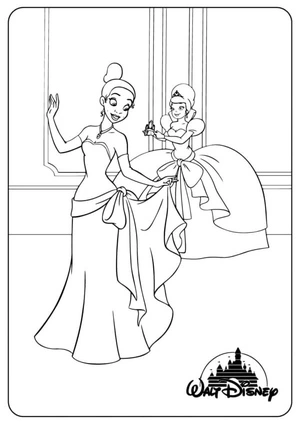 Tiana Having Fun With Her Friend Coloring Page