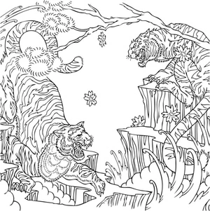 Fierce Tigers Battle Coloring Page