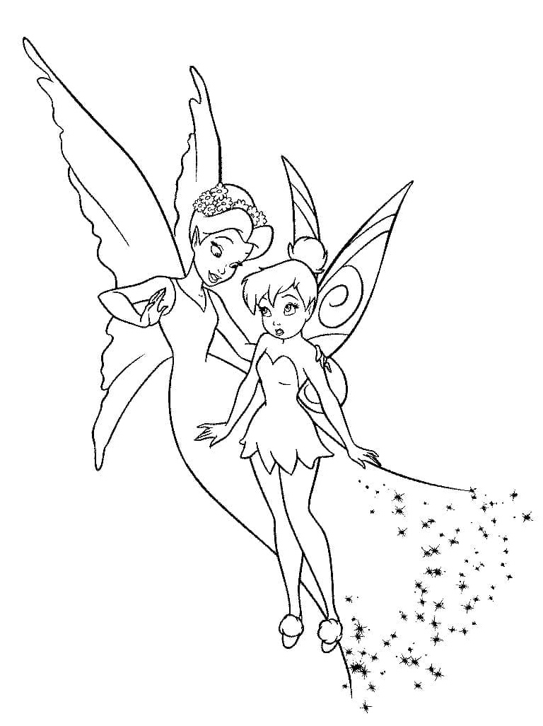 Queen Clarion and Tinkerbell – A royal fairy duo. Coloring Page