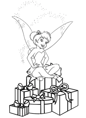 Tinkerbell with Gifts Coloring Page