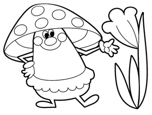 Cute Cartoon Mushroom Coloring Page for Toddlers