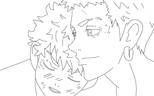 Coloring page featuring Takashi Mitsuya and Takemichi from Tokyo Revengers Coloring Page