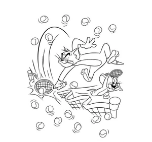 Tom and Jerry Engaged in a Tennis Match Coloring Page