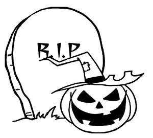 Tombstone and Pumpkin for Halloween Coloring Page
