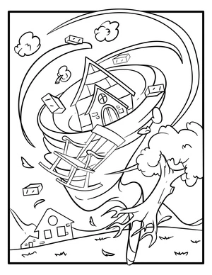 The Whole House and Trees Swept Away by Tornadoes Coloring Page