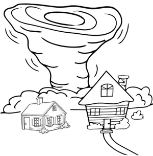 Tornado and Two Houses Coloring Page