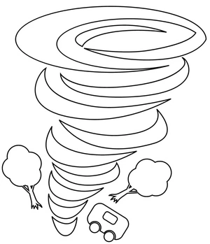 Tornado with a Car and Trees Coloring Page