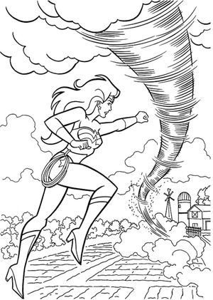 Wonder Woman facing a Tornado
