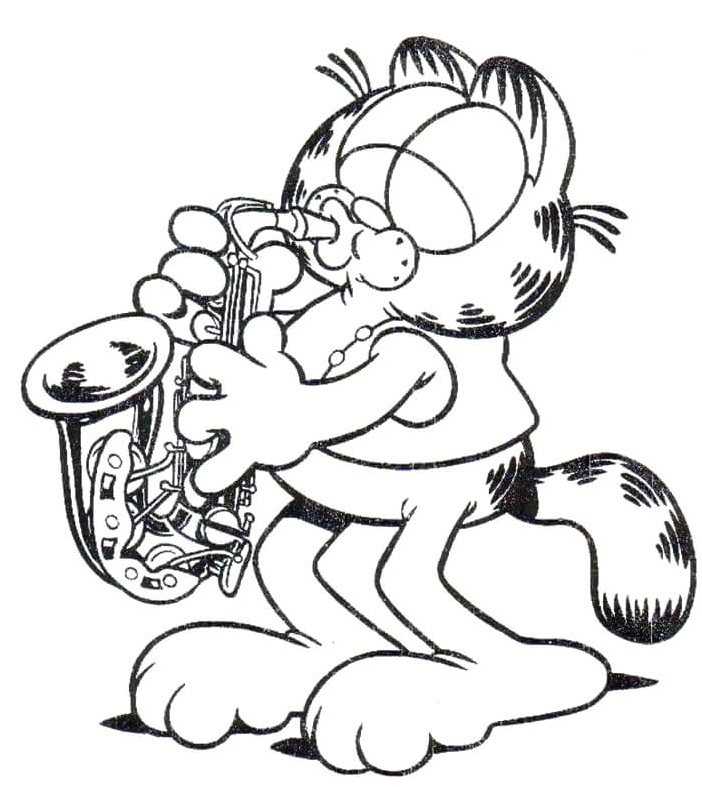 Garfield Playing the Trumpet Coloring Page