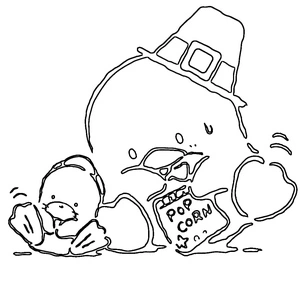 Tuxedo Sam celebrating Thanksgiving Coloring Page