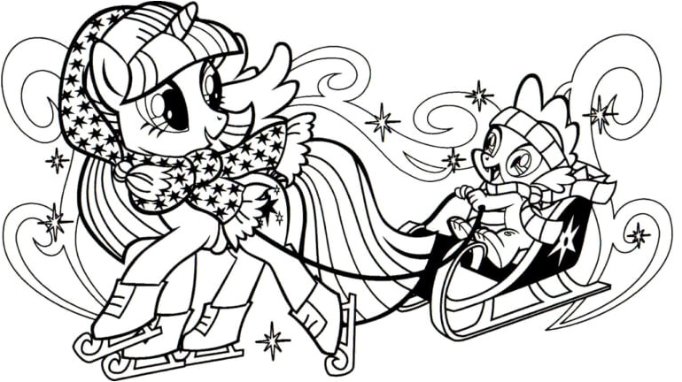Spike on a Twilight Sled Coloring Page