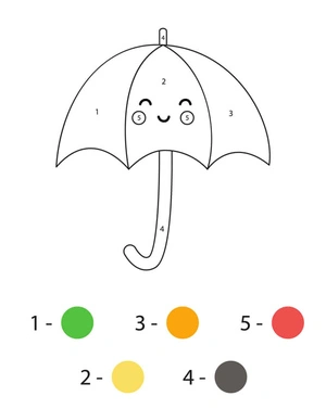 Color By Number: Simple and Adorable Umbrella Coloring Page