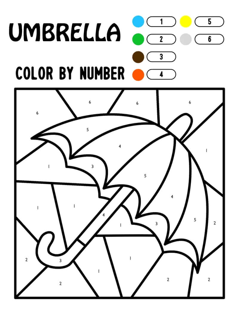 Color By Number Umbrella Template Coloring Page