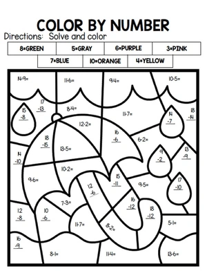Colorful Umbrella By Number Coloring Page