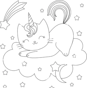 Cute Unicorn Kitty Coloring Page
