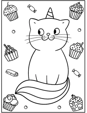 Sweet Unicorn Cat Coloring Page