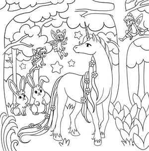 Enchanted Unicorn Forest Coloring Page