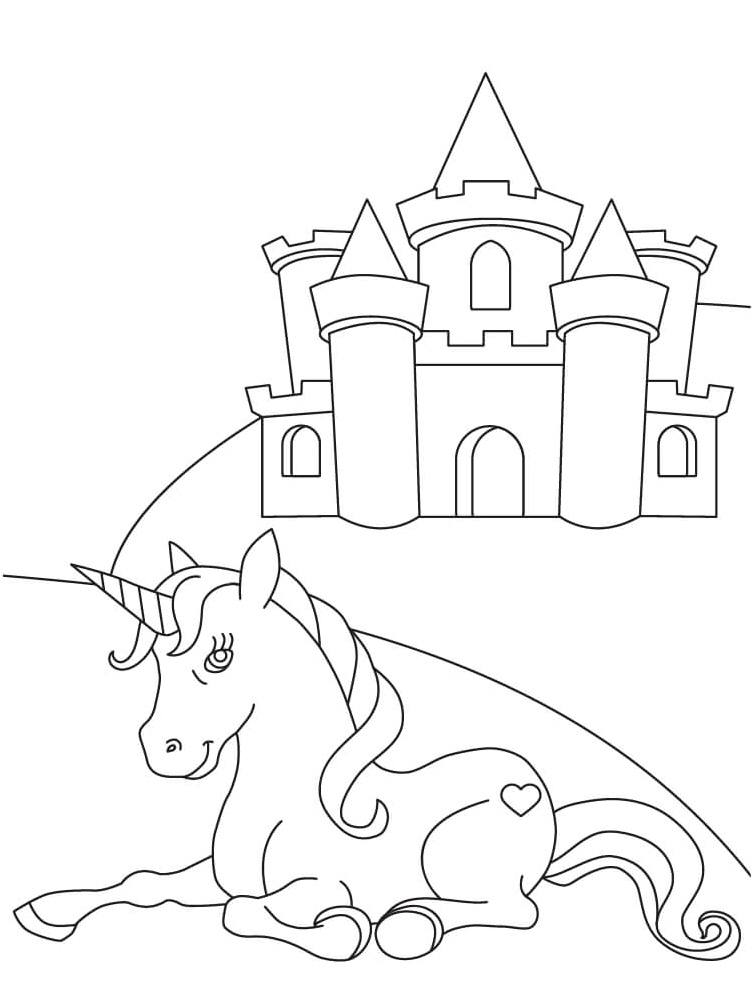 Magical Unicorn and Enchanting Castle Coloring Page