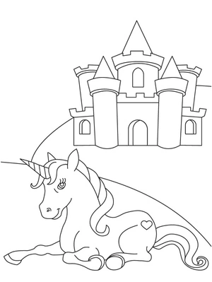 Magical Unicorn and Enchanting Castle Coloring Page