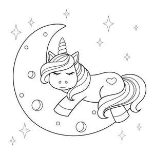 Sleeping Unicorn under the Moon Coloring Page