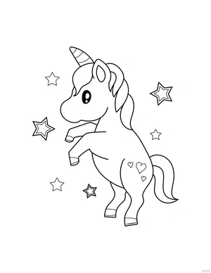 Tiny Unicorn among the Stars Coloring Page