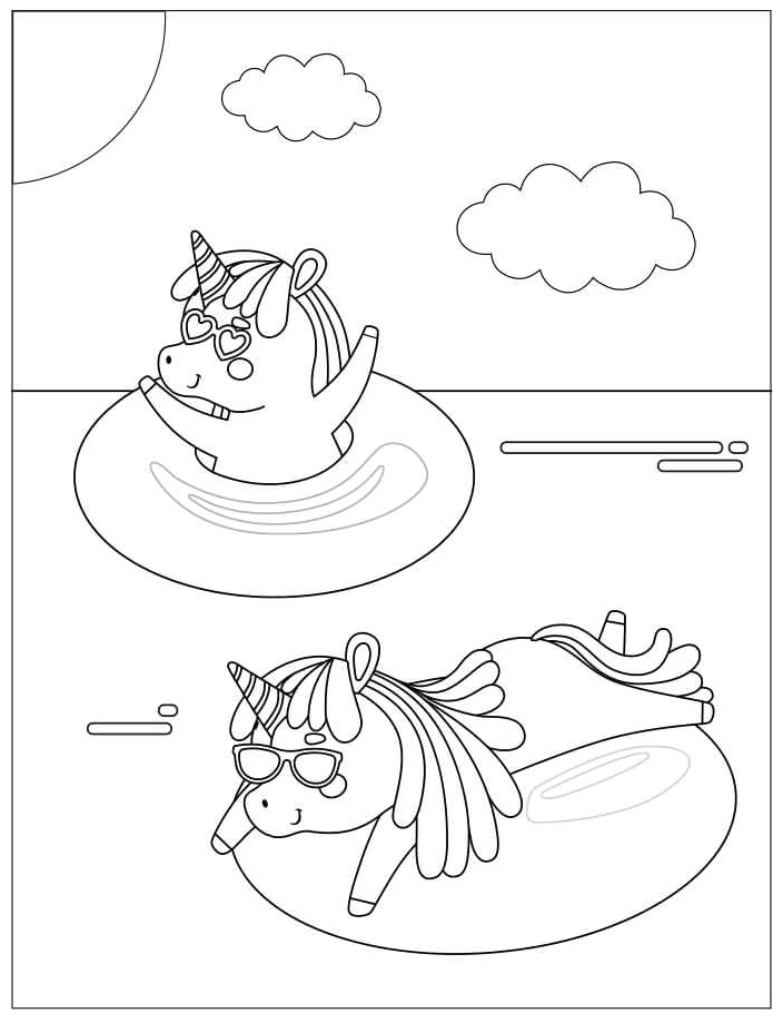 Two Unicorns Frolicking in the Water Coloring Page