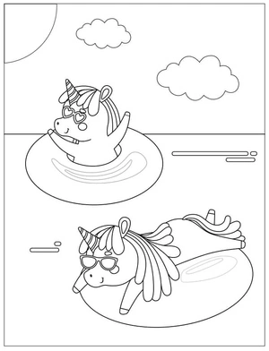 Two Unicorns Frolicking in the Water Coloring Page