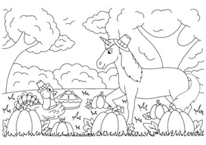 Unicorn and Turkey Coloring Page Coloring Page