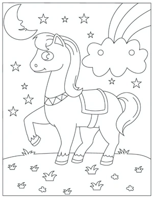 Unicorn Strolling Through the Night Coloring Page