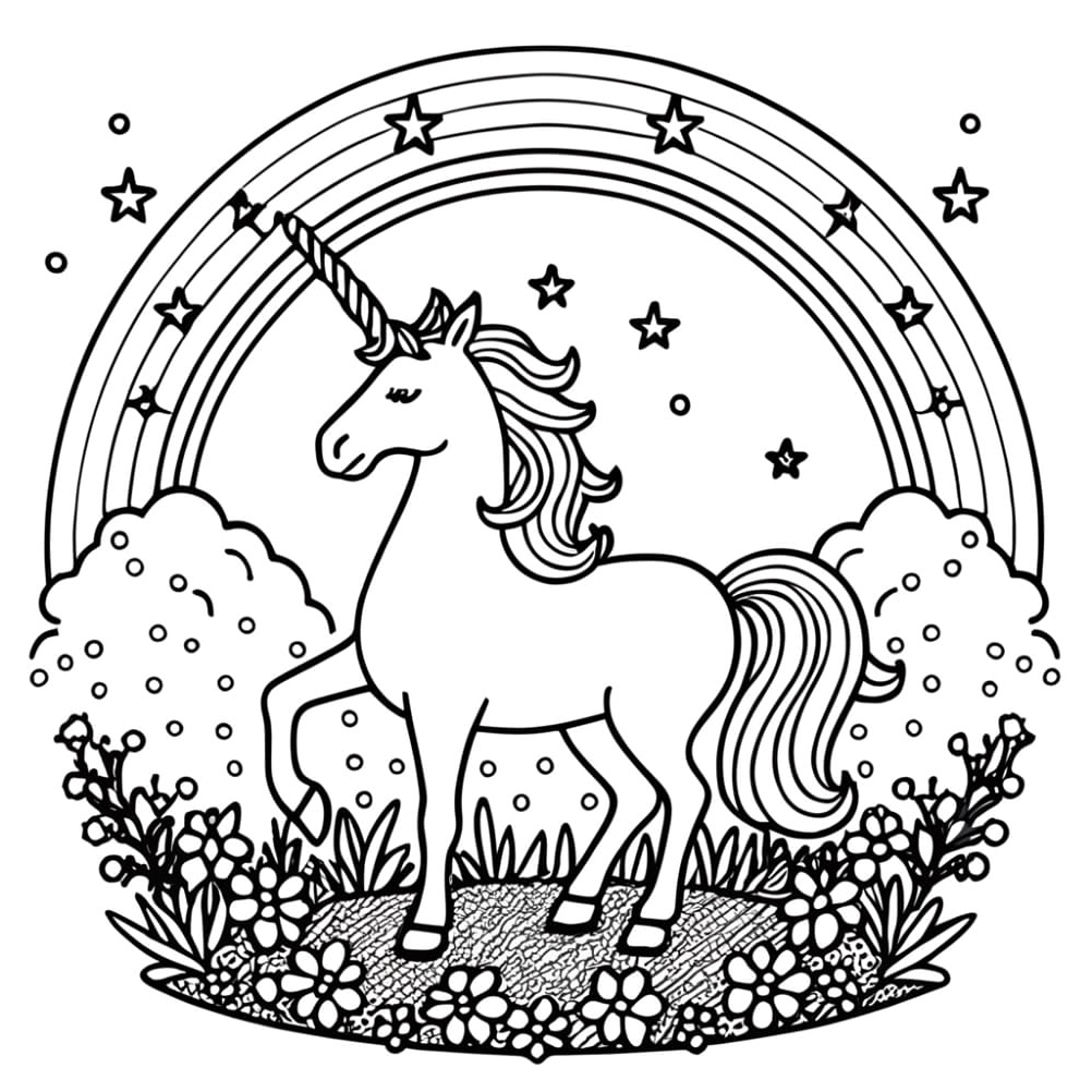 Unicorn with Rainbow Coloring Page