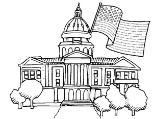 House with a White Flag Coloring Page