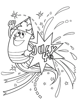 Cartoon Fireworks for the 4th of July Coloring Page