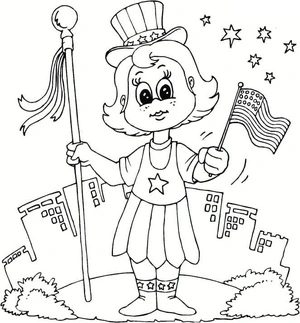 Patriotic Girl Celebrating the 4th of July Coloring Page