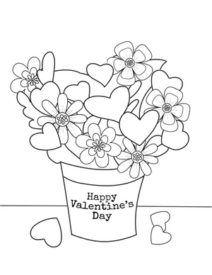 Valentine's Day Flower Pot Coloring Page