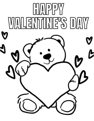 Valentine's Day Teddy Bear Holding a Heart Coloring Page