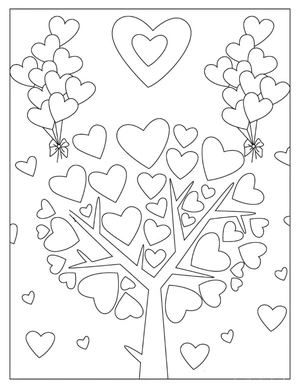 Valentine Tree Hearts Coloring Page