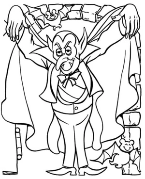 A vampire awaits at the entrance of the castle. Coloring Page