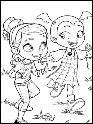 Girls Racing Through the Field Coloring Page