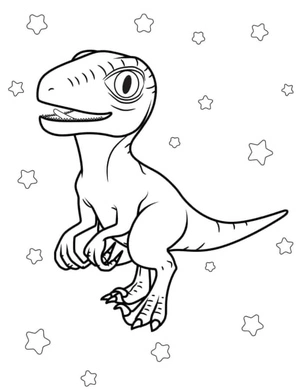 Adorable Baby Velociraptor Surrounded by Stars Coloring Page