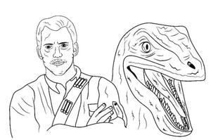 "Velociraptor and Human" Coloring Page