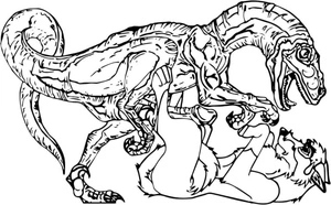 Velociraptor Battling a Wolf Coloring Page