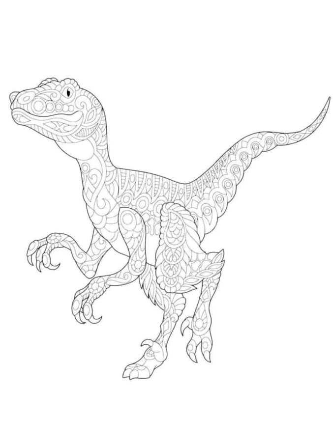 Walking Velociraptor Mandala Coloring Page